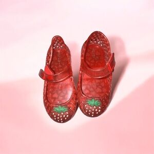 Red Jelly Shoes with Strawberry Accent